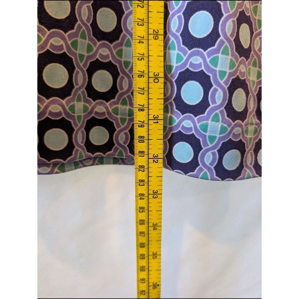 Tory Burch Silk Jersey Shift Dress Purple Teal Geometric Logo Button Mini Medium